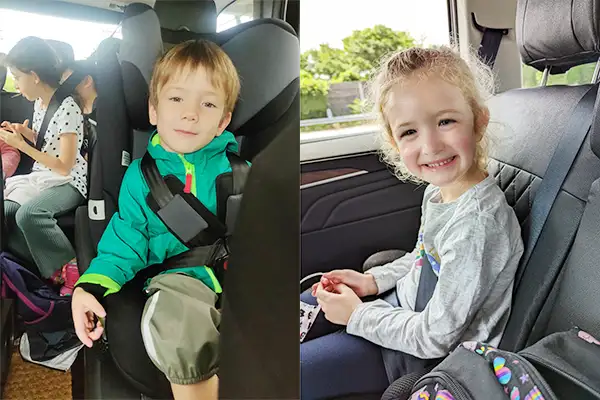 boy and girl smiling in the car